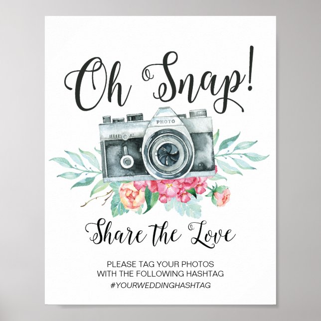 Oh Snap Camera Hashtag Wedding Sign (Front)