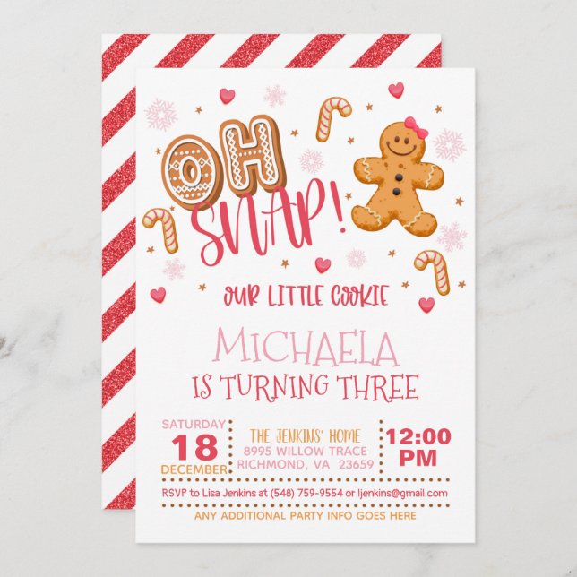 Oh Snap Christmas Birthday Invitation - White (Front/Back)