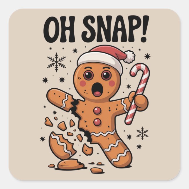 Oh Snap! Christmas Gingerbread Cookie Santa Hat  Square Sticker (Front)