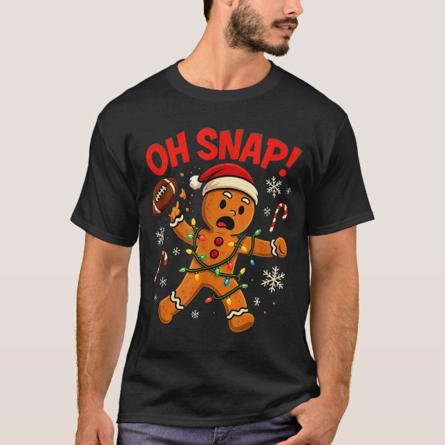 Oh Snap Christmas Gingerbread Funny Football Light T-Shirt (Front)