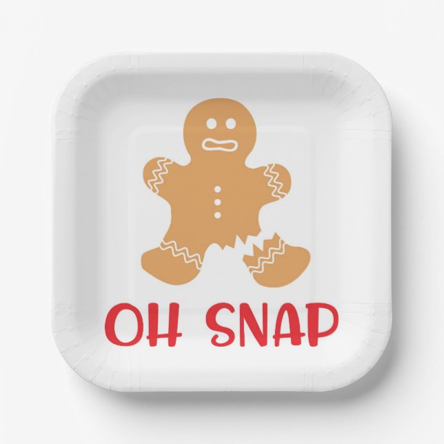 Oh Snap Christmas Xmas Holiday Gingerbread Paper Plates (Front)