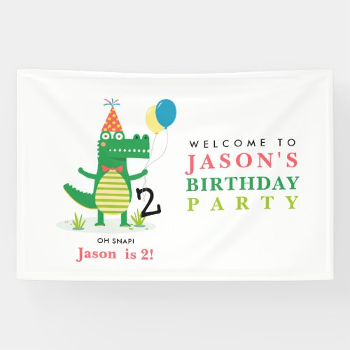 Oh Snap Cute Alligator in Swamp Kids Birthday  Banner