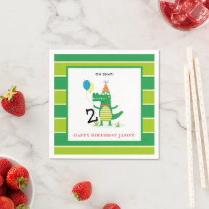 Oh Snap Cute Alligator in Swamp Kids Birthday Napkins