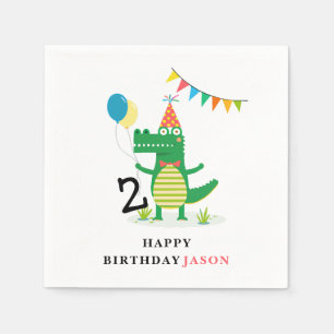 Oh Snap Cute Alligator in Swamp Kids Birthday Napkins
