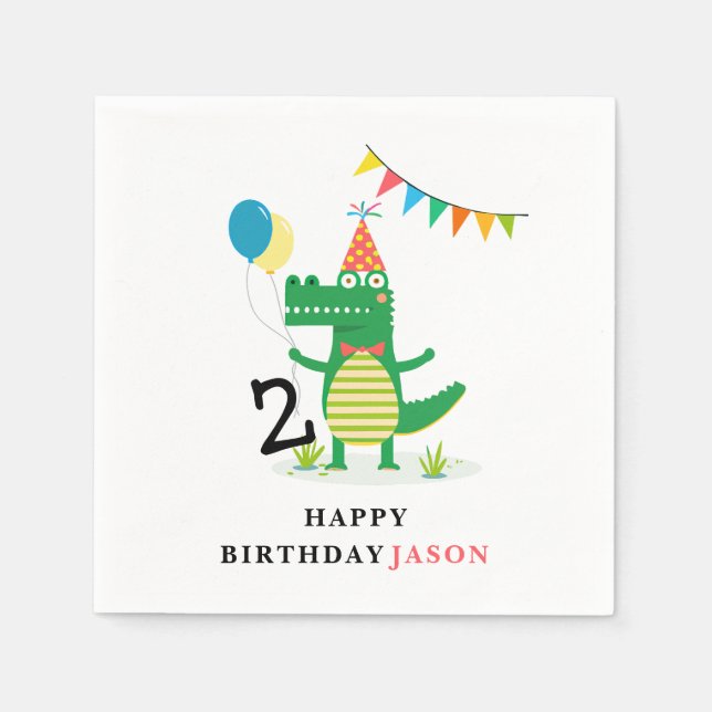Oh Snap Cute Alligator in Swamp Kids Birthday Napkins (Front)