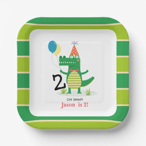 Oh Snap Cute Alligator in Swamp Kids Birthday  Paper Plates