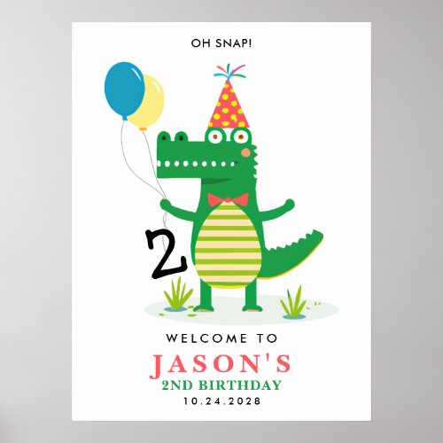 Oh Snap Cute Alligator in Swamp Kids Birthday Sign