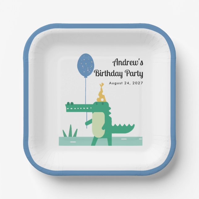 Oh Snap Cute Alligator Kids Birthday Paper Plates (Front)