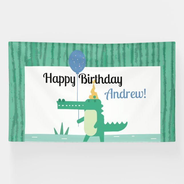 Oh Snap Cute Alligator Kids Birthday Party Banner (Horizontal)