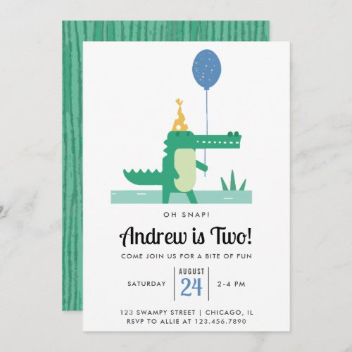 Oh Snap Cute Alligator Kids Birthday Party Invitation