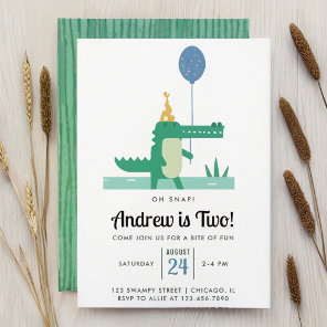 Oh Snap Cute Alligator Kids Birthday Party Invitation