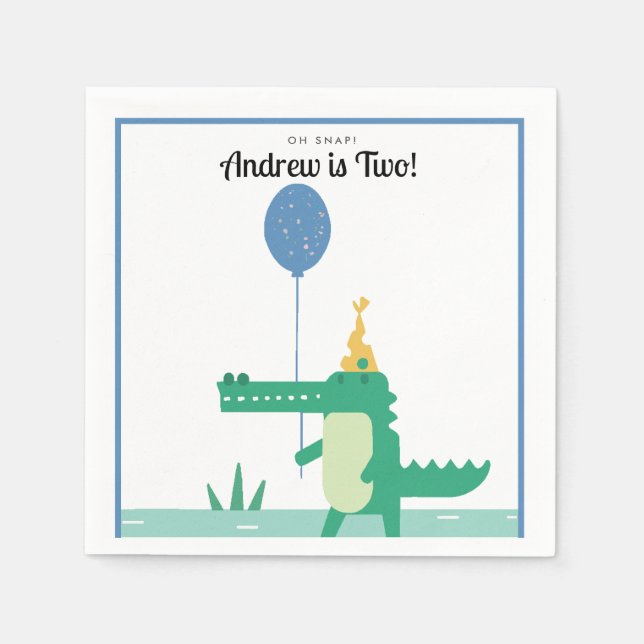 Oh Snap Cute Alligator Kids Birthday Party Napkins (Front)