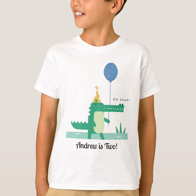 Oh Snap Cute Alligator Kids Birthday Party T-Shirt (Front)