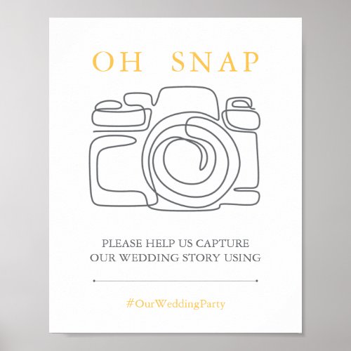 Oh Snap Daffodil Coloured Hashtag Wedding Sign