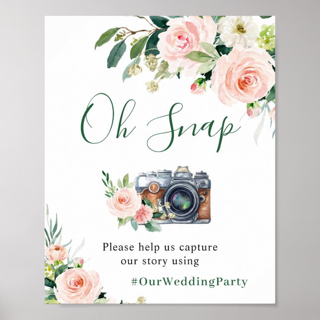 Oh Snap Elegant Blush Pink Flowers Wedding Poster (Front)