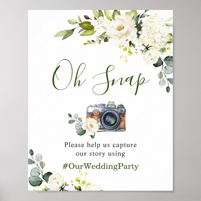 Oh Snap Elegant Eucalyptus White Roses Wedding Poster (Front)