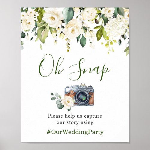 Oh Snap Elegant Eucalyptus White Roses Wedding Poster