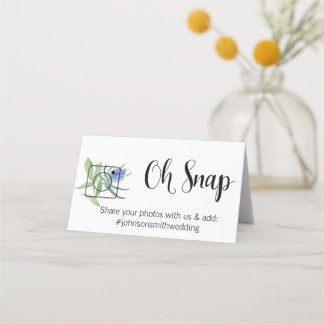 OH SNAP Folded table card #hashtag blue wedding