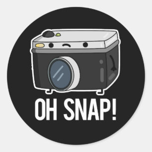 Oh Snap Funny Camera Pun Dark BG Classic Round Sticker