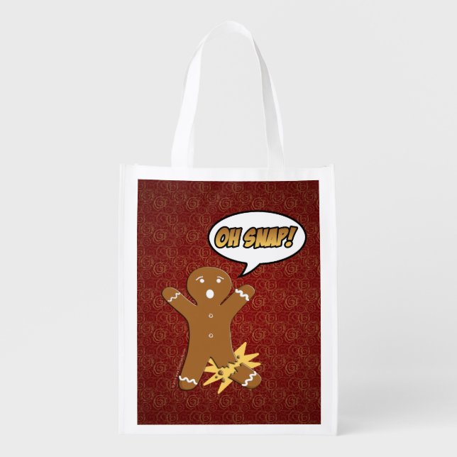 Oh Snap Funny Christmas Gingerbread Man Broken Leg Grocery Bag (Front)