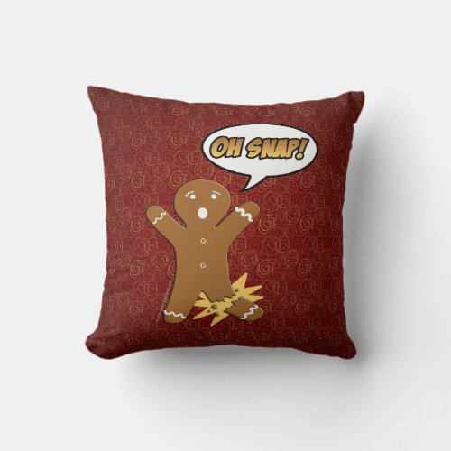 Oh Snap Funny Christmas Gingerbread Man Broken Leg Throw Pillow