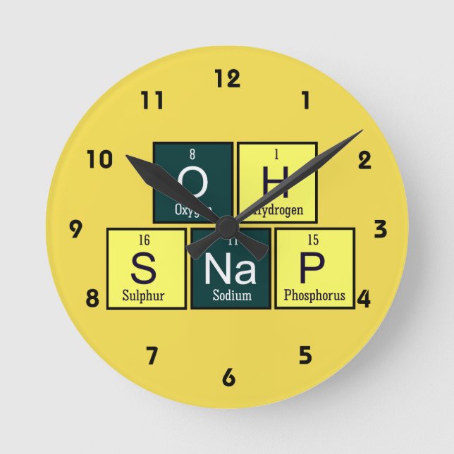 Oh Snap Funny Element Chemistry Teacher Round Clock (Front)