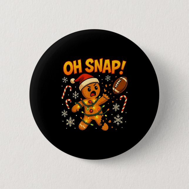 Oh Snap Funny Gingerbread Football Christmas Light Button (Front)