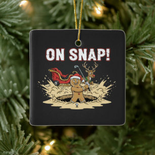 Oh Snap! Funny Gingerbread Man Christmas Golfing Ceramic Ornament