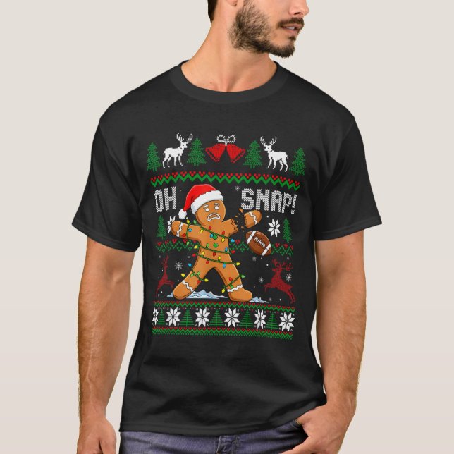 Oh Snap Funny Gingerbread Man Football Christmas P T-Shirt (Front)