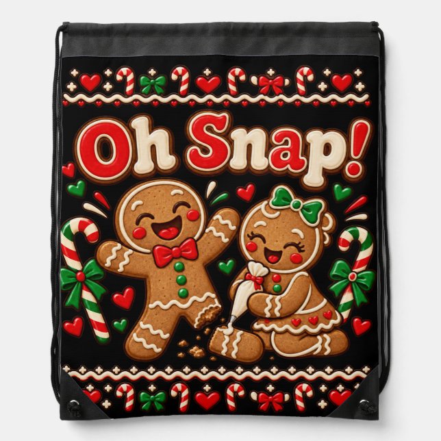 Oh snap funny gingerbread men drawstring bag (Front)