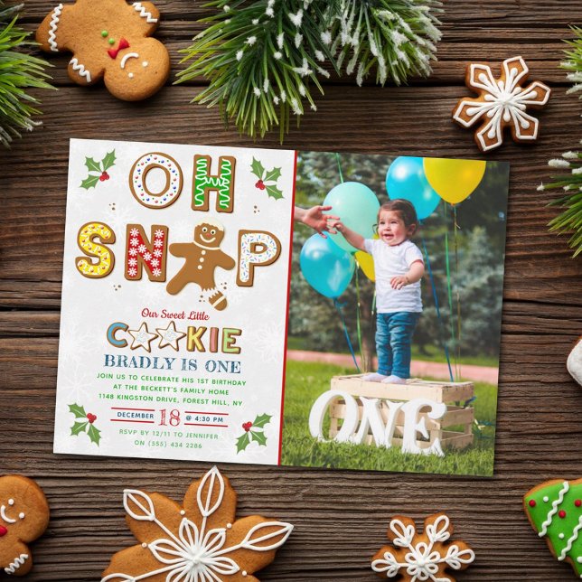 Oh Snap! Gingerbread Cookie Any Age Birthday Photo Invitation (Creator Uploaded)