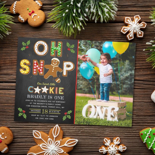 Oh Snap! Gingerbread Cookie Any Age Birthday Photo Invitation (Creator Uploaded)