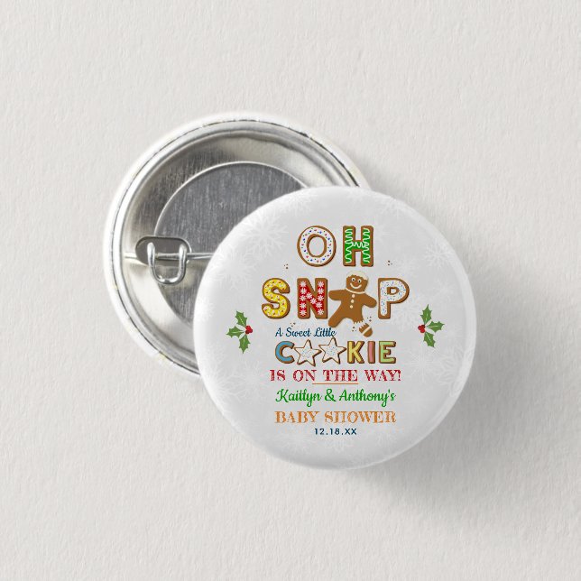 Oh Snap! Gingerbread Cookie Baby Shower Button (Front & Back)