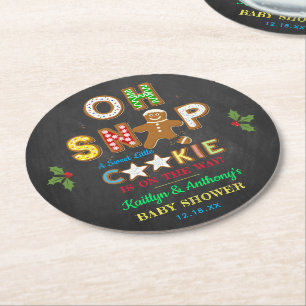 Oh Snap! Gingerbread Cookie Baby Shower Round Paper Coaster