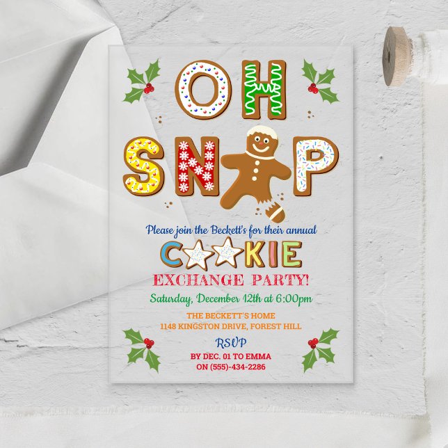 Oh Snap! Gingerbread Cookie Exchange Holiday Party Acrylic Invitations (Creator Uploaded)