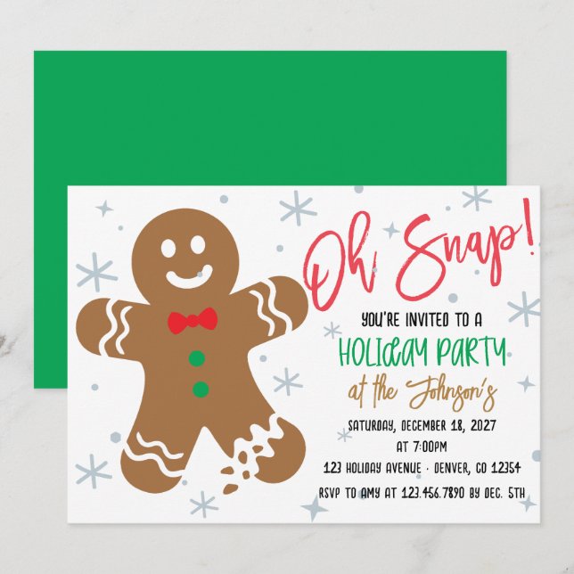 Oh Snap Gingerbread Cookie Holiday Party Invitation (Front/Back)