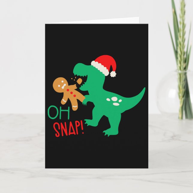 Oh Snap Gingerbread Dinosaur Santa Christmas Funny Card (Front)