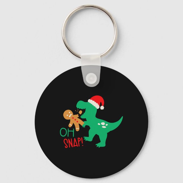 Oh Snap Gingerbread Dinosaur Santa Christmas Funny Keychain (Front)