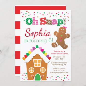 Oh Snap Gingerbread Girl Birthday Party Invitation by modernmaryella at Zazzle