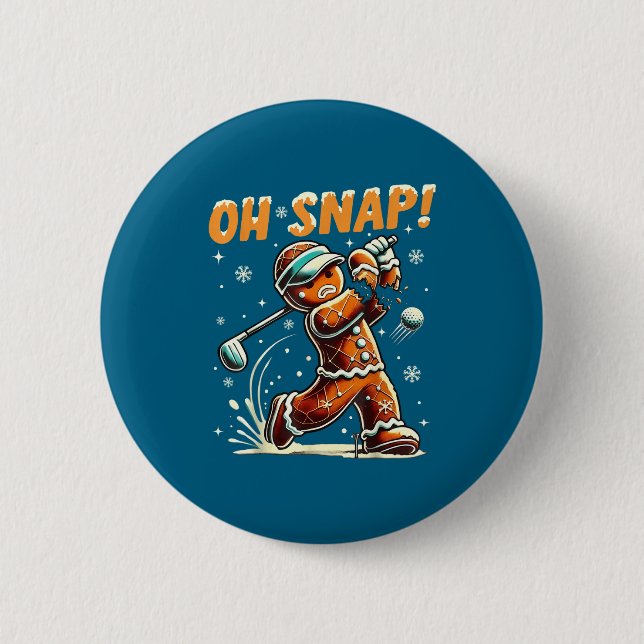 Oh Snap Gingerbread Golfer Golf Christmas Golfing  Button (Front)