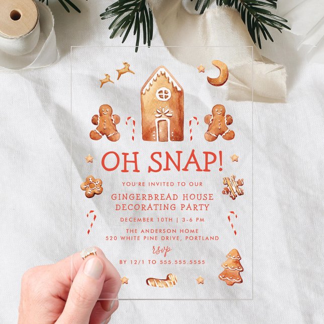 Oh Snap Gingerbread House Decorating Party Acrylic Invitations (Creator Uploaded)