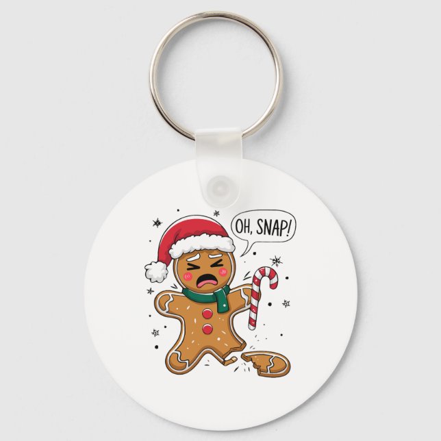 Oh Snap Gingerbread Man Cute Christmas Cookie King Keychain (Front)