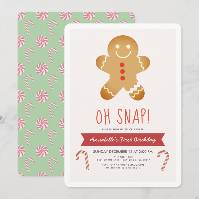 Oh Snap Gingerbread Man Kids Birthday Invitation (Front/Back)