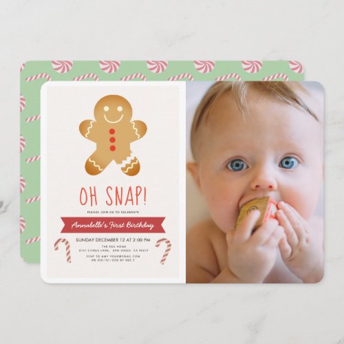 Oh Snap Gingerbread Man Kids Photo Birthday Invitation