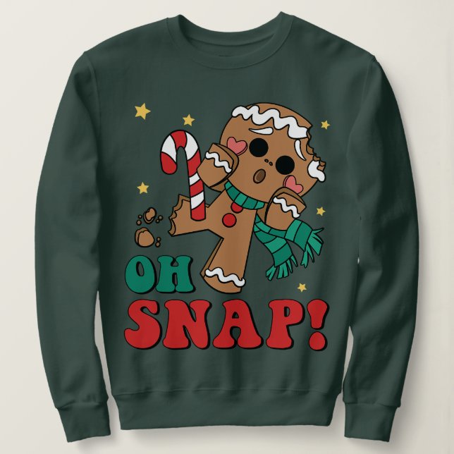 Oh Snap Gingerbread Man Retro Merry Christmas Xmas Sweatshirt (Design Front)