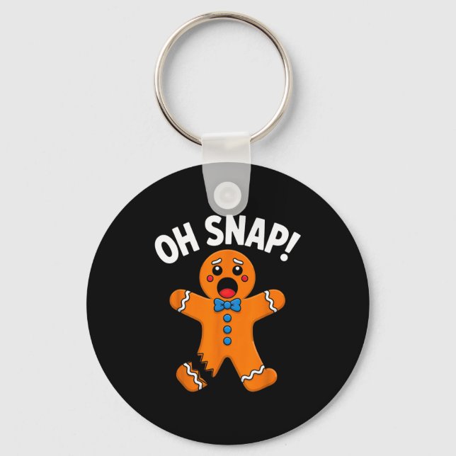 Oh Snap Gingerbread Man Xmas Boys Girls Kids Adult Keychain (Front)