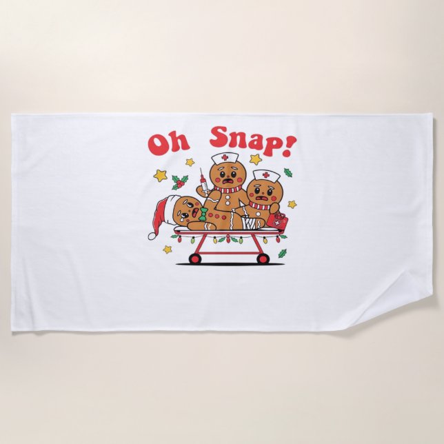 Oh Snap Gingerbread School Nurse Christmas Classic Beach Towel (Front)
