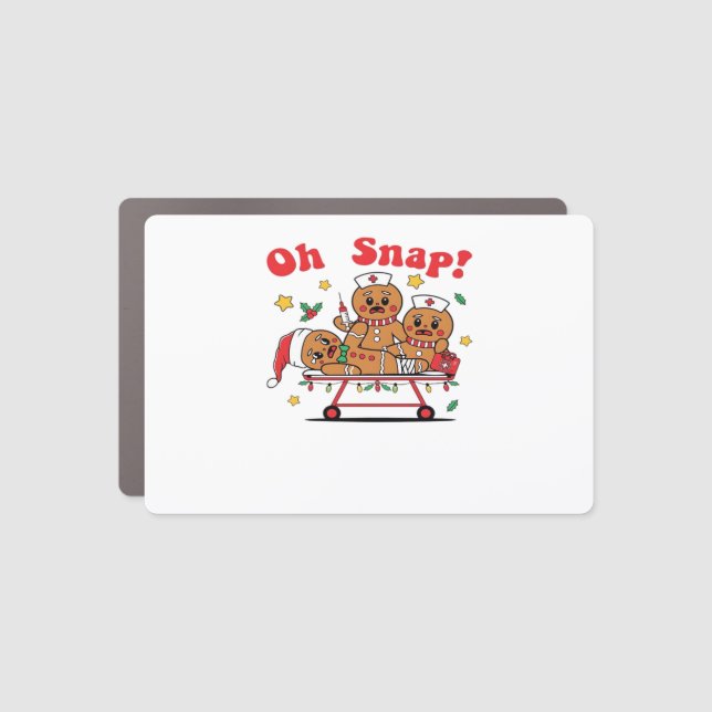 Oh Snap Gingerbread School Nurse Christmas Classic Car Magnet (Front)