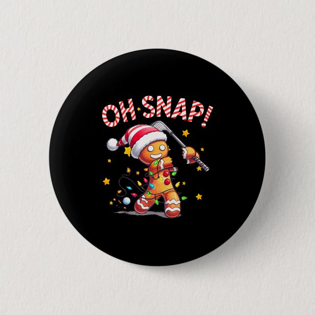 Oh Snap Gingerbreadman Xmas Golfer Golf Christmas  Button (Front)