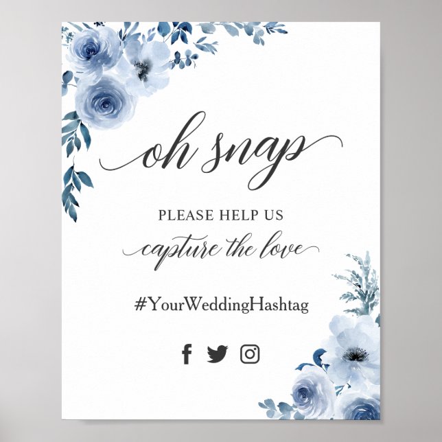 Oh Snap Hashtag Bohemian Dusty Blue Floral Sign (Front)